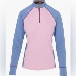 Ralph Lauren RLX Golf Power Stretch Long Sleeve Top, Pink Sand/Channel Blue